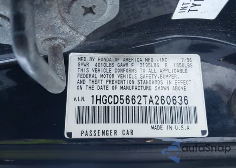 1996 Honda Accord Ex from USA, damaged, VIN 1HGCD5662TA260636